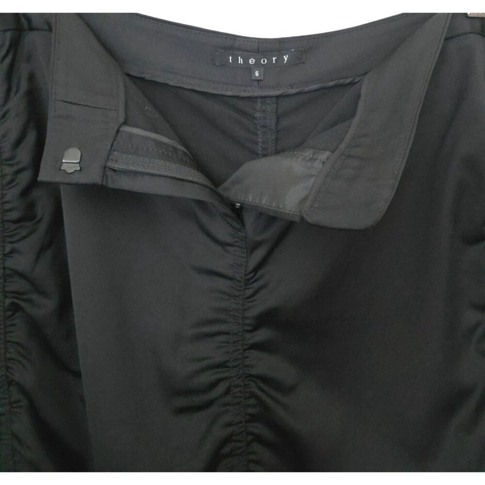Theory Satin Black Gathered Ruched Rayon-Wool Blend Pencil Skirt Sz 6 - USA - Picture 5 of 7